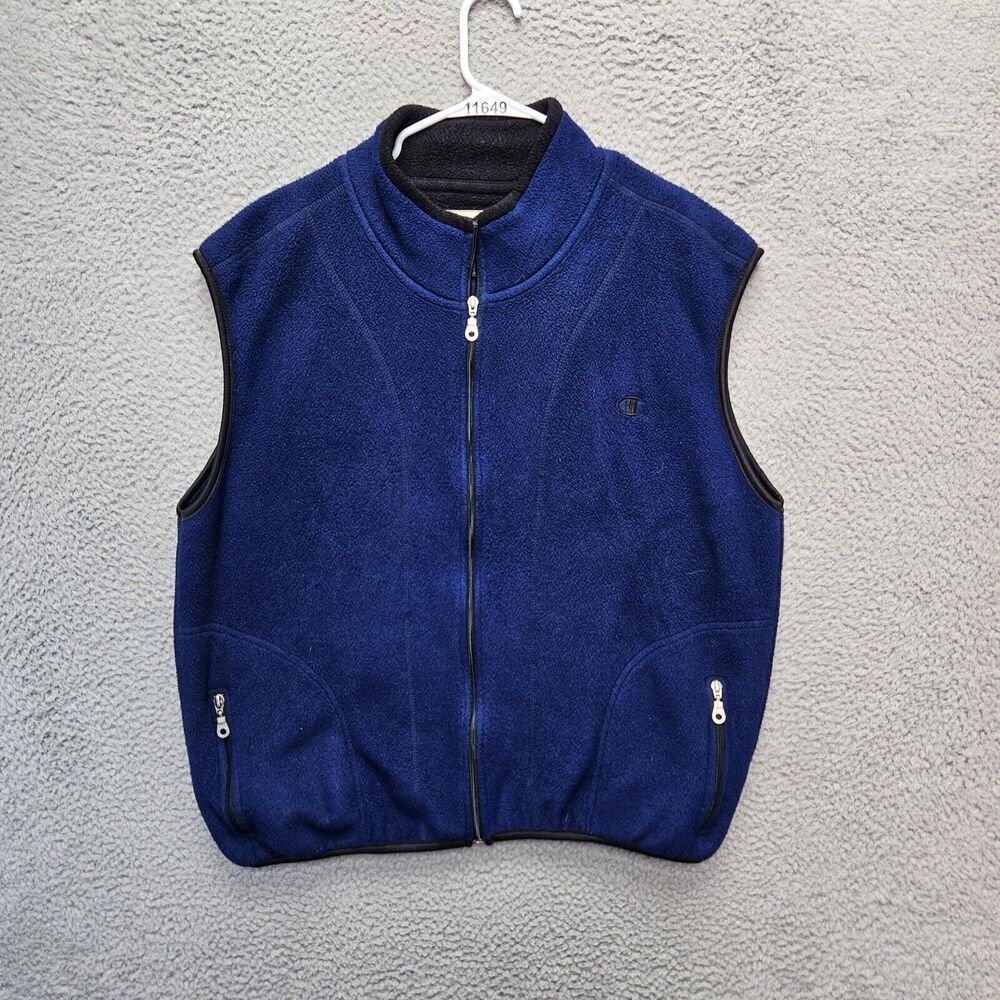 Vintage Champion Fleece Vest Mens Size Large Blue Full Zip‎